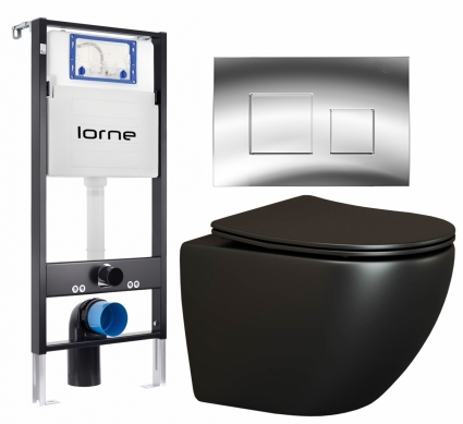 Комплект 3 в 1 инсталляция Lorne Profi LN7002500 + Унитаз подвесной Ceramica Nova Metropol CN4002MB + кнопка хром глянцевый Cube