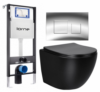 Комплект 3 в 1 инсталляция Lorne Profi LN7002500 +  Унитаз Vincea Globo VT1-14SMB + кнопка хром глянцевый Cube