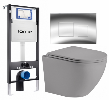 Комплект 3 в 1 инсталляция Lorne Profi LN7002500 + Унитаз подвесной Weltwasser WW Merzbach 043 MT-GR + кнопка хром глянцевый Cube