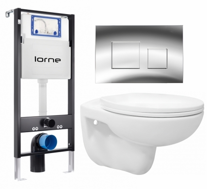 Комплект 3 в 1 инсталляция Lorne Profi LN7002500 +  Унитаз подвесной Enio Ekos EN0170571 + кнопка хром глянцевый Cube