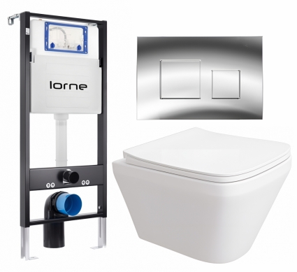 Комплект 3 в 1 инсталляция Lorne Profi LN7002500 + Унитаз подвесной Enio Vicino EN9170544 + кнопка хром глянцевый Cube