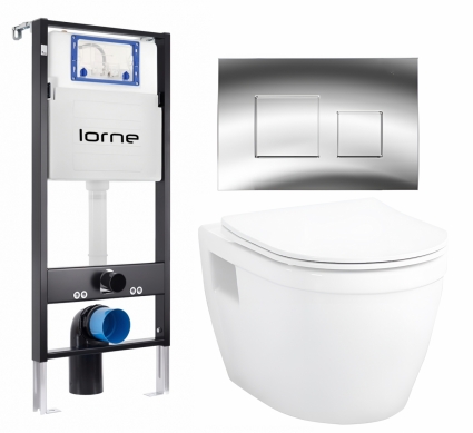 Комплект 3 в 1 инсталляция Lorne Profi LN7002500 + Унитаз подвесной Enio Bolo EN8350034 + кнопка хром глянцевый Cube
