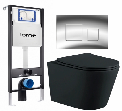 Комплект 3 в 1 инсталляция Lorne Profi LN7002500 + Унитаз подвесной AQUATEK Вега AQ1905-MB + кнопка хром глянцевый Cube