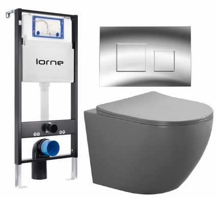 Комплект 3 в 1 инсталляция Lorne Profi LN7002500 + Унитаз подвесной AQUATEK Европа AQ1901-MG + кнопка хром глянцевый Cube