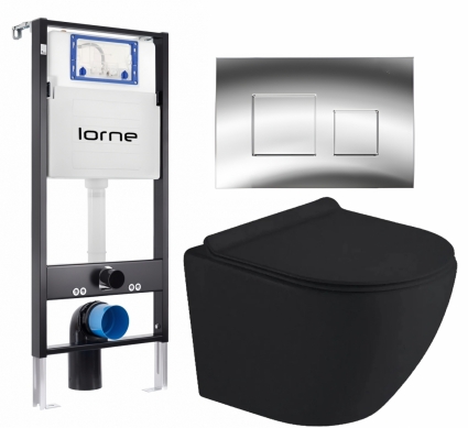 Комплект 3 в 1 инсталляция Lorne Profi LN7002500 +  Унитаз подвесной Timo Kulo TK-403MB + кнопка хром глянцевый Cube