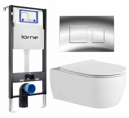 Комплект 3 в 1 инсталляция Lorne Profi LN7002500 + Унитаз подвесной AQUATEK Европа AQ1106L-00 + кнопка хром глянцевый Cube
