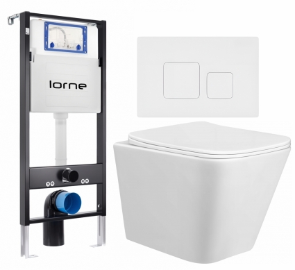Комплект 3 в 1 инсталляция Lorne Profi LN7002500 + Унитаз подвесной Taliente Correto CR25200 + кнопка белая матовая Cube