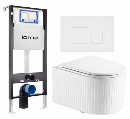 Комплект 3 в 1 инсталляция Lorne Profi LN7002500 + Унитаз подвесной Enio Morris Tornado EN2870511  + кнопка белая матовая Cube
