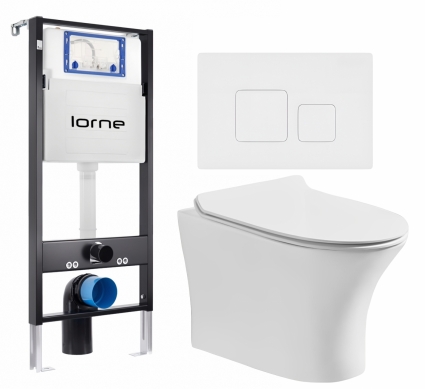 Комплект 3 в 1 инсталляция Lorne Profi LN7002500 + Подвесной безободковый унитаз CeruttiSpa Bernina aria CT7191 + кнопка белая матовая Cube