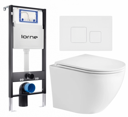 Комплект 3 в 1 инсталляция Lorne Profi LN7002500 +  Унитаз подвесной Weltwasser WW Merzbach 043GL-WT + кнопка белая матовая Cube