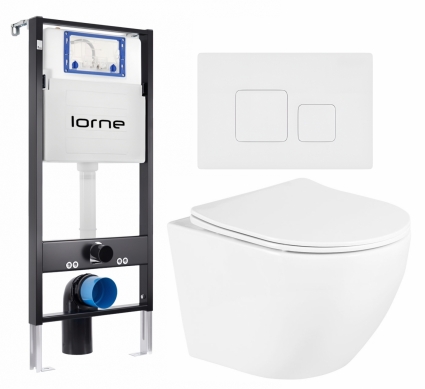 Комплект 3 в 1 инсталляция Lorne Profi LN7002500 + Унитаз подвесной BelBagno Uno BB3105CHR/SC  + кнопка белая матовая Cube
