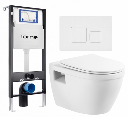Комплект 3 в 1 инсталляция Lorne Profi LN7002500 + Унитаз подвесной BelBagno Loto BB070CHR/SC + кнопка белая матовая Cube