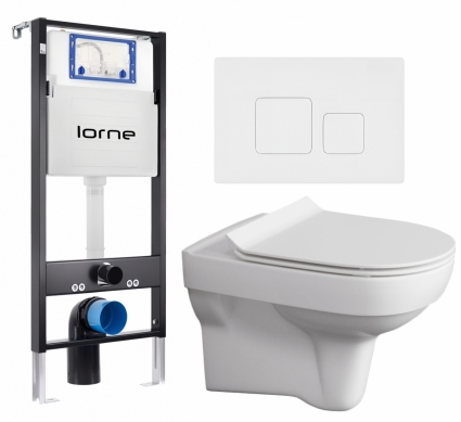 Комплект 3 в 1 инсталляция Lorne Profi LN7002500 + Унитаз подвесной Cersanit City clean on DPL EO SLIM + кнопка белая матовая Cube