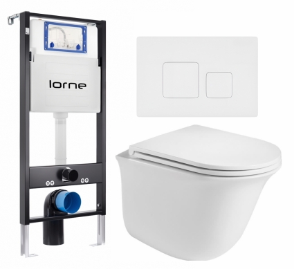 Комплект 3 в 1 инсталляция Lorne Profi LN7002500 + Подвесной унитаз WeltWasser Telbach 004 GL-WT + кнопка белая матовая Cube