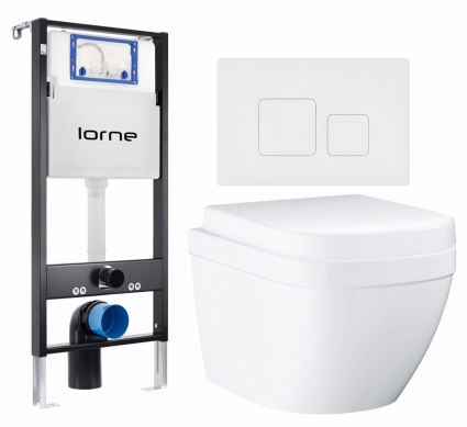Комплект 3 в 1 инсталляция Lorne Profi LN7002500 + Унитаз подвесной Grohe Euro Ceramic 39206000 + кнопка белая матовая Cube