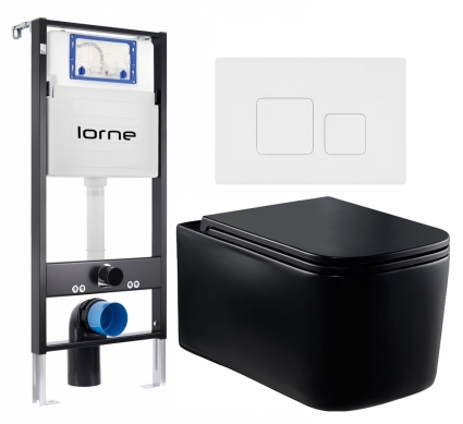Комплект 3 в 1 инсталляция Lorne Profi LN7002500 + Унитаз Vincea Ultra Rimless VT1-32MB + кнопка белая матовая Cube