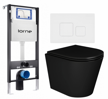 Комплект 3 в 1 инсталляция Lorne Profi LN7002500 +  Унитаз подвесной Enio Cento BL EN4280035 + кнопка белая матовая Cube