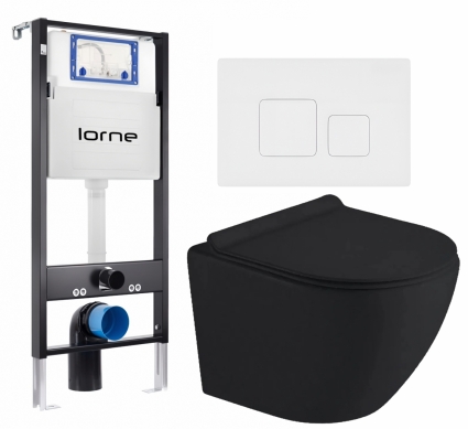 Комплект 3 в 1 инсталляция Lorne Profi LN7002500 +  Унитаз подвесной Timo Kulo TK-403MB + кнопка белая матовая Cube