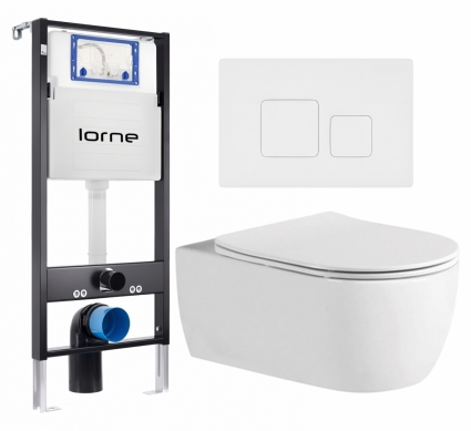 Комплект 3 в 1 инсталляция Lorne Profi LN7002500 + Унитаз подвесной AQUATEK Европа AQ1106L-00 + кнопка белая матовая Cube