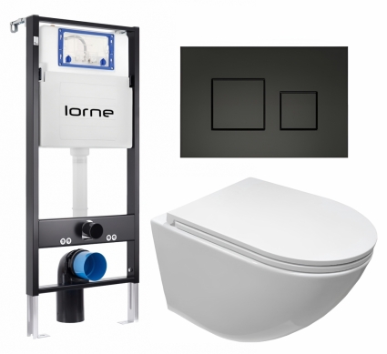 Комплект 3 в 1 инсталляция Lorne Profi LN7002500 + Подвесной безободковый унитаз CeruttiSpa Sella aria CT7183 + кнопка черная матовая Cube
