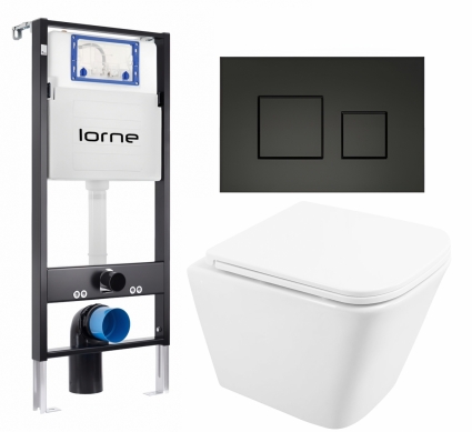Комплект 3 в 1 инсталляция Lorne Profi LN7002500 + Унитаз подвесной BelBagno Due BB3103CHR/SC  + кнопка черная матовая Cube