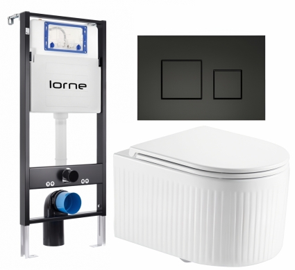 Комплект 3 в 1 инсталляция Lorne Profi LN7002500 + Унитаз подвесной Enio Morris Tornado EN2870511 + кнопка черная матовая Cube