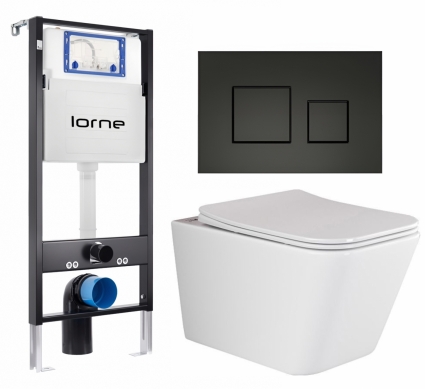 Комплект 3 в 1 инсталляция Lorne Profi LN7002500 + Унитаз подвесной Ceramica Nova Metric Rimless CN3007 + кнопка черная матовая Cube