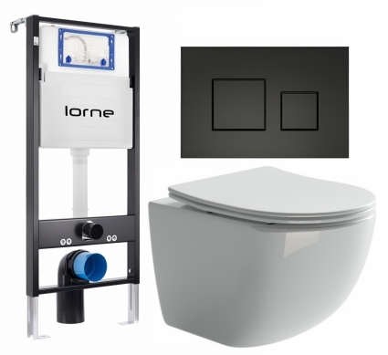 Комплект 3 в 1 инсталляция Lorne Profi LN7002500 + Унитаз подвесной Ceramica Nova Forma CN3009 + кнопка черная матовая Cube