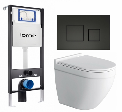 Комплект 3 в 1 инсталляция Lorne Profi LN7002500 + Унитаз подвесной Owl 1975 Cirkel-H  + кнопка черная матовая Cube