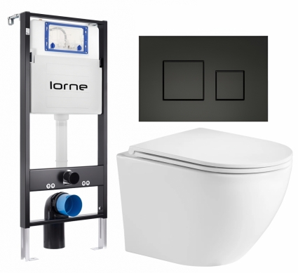 Комплект 3 в 1 инсталляция Lorne Profi LN7002500 + Унитаз подвесной Weltwasser WW Merzbach 043GL-WT  + кнопка черная матовая Cube