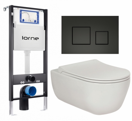 Комплект 3 в 1 инсталляция Lorne Profi LN7002500 + Унитаз подвесной Berges Wasserhaus Ego XL 082118 + кнопка черная матовая Cube
