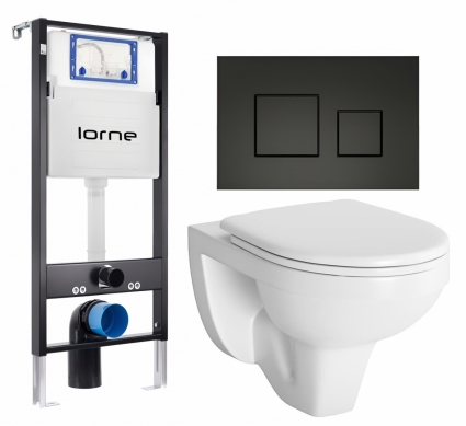 Комплект 3 в 1 инсталляция Lorne Profi LN7002500 +  Унитаз подвесной Berges Wasserhaus Gamma 081105 + кнопка черная матовая Cube