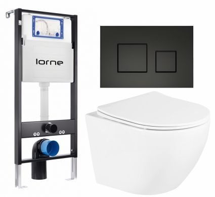 Комплект 3 в 1 инсталляция Lorne Profi LN7002500 + Унитаз подвесной BelBagno Uno BB3105CHR/SC + кнопка черная матовая Cube