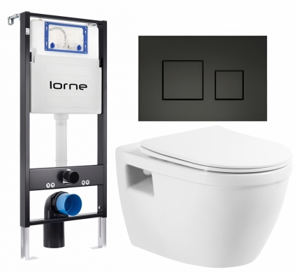 Комплект 3 в 1 инсталляция Lorne Profi LN7002500 + Унитаз подвесной BelBagno Loto BB070CHR/SC + кнопка черная матовая Cube