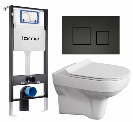 Комплект 3 в 1 инсталляция Lorne Profi LN7002500 +  Унитаз подвесной Cersanit City clean on DPL EO SLIM + кнопка черная матовая Cube