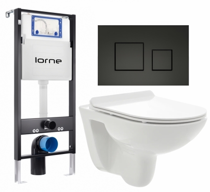 Комплект 3 в 1 инсталляция Lorne Profi LN7002500 +   Унитаз подвесной AQUAme AQM2008   + кнопка черная матовая Cube
