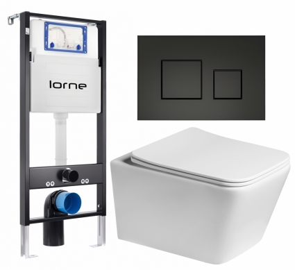 Комплект 3 в 1 инсталляция Lorne Profi LN7002500 + Унитаз подвесной SantiLine SL-5007 + кнопка черная матовая Cube