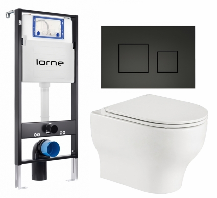 Комплект 3 в 1 инсталляция Lorne Profi LN7002500 + Подвесной унитаз WeltWasser Erlenbach 004 GL-WT + кнопка черная матовая Cube