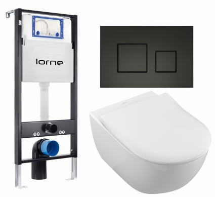 Комплект 3 в 1 инсталляция Lorne Profi LN7002500 + Унитаз подвесной Villeroy & Boch Subway 2.0 5614R201 + кнопка черная матовая Cube