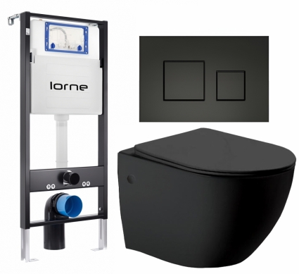 Комплект 3 в 1 инсталляция Lorne Profi LN7002500 + Унитаз Vincea Globo VT1-14MB + кнопка черная матовая Cube
