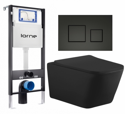 Комплект 3 в 1 инсталляция Lorne Profi LN7002500 + Унитаз подвесной Aquanet Tavr-W BW 287011  + кнопка черная матовая Cube