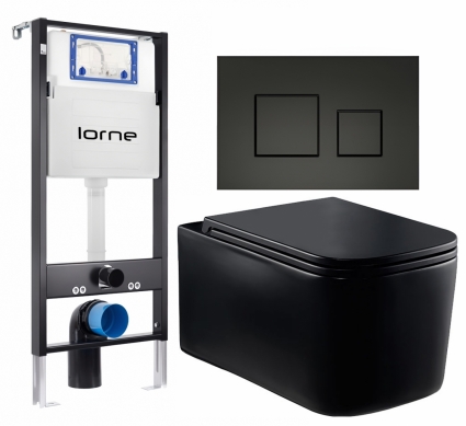 Комплект 3 в 1 инсталляция Lorne Profi LN7002500 + Унитаз Vincea Ultra Rimless VT1-32MB  + кнопка черная матовая Cube