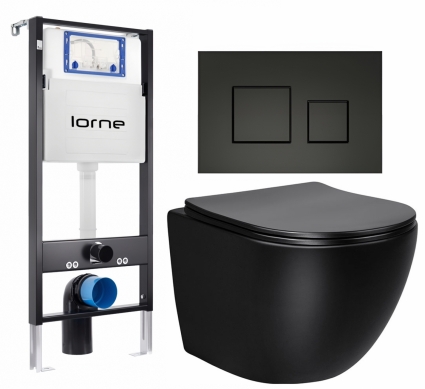 Комплект 3 в 1 инсталляция Lorne Profi LN7002500 + Унитаз Vincea Globo VT1-14SMB  + кнопка черная матовая Cube