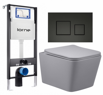 Комплект 3 в 1 инсталляция Lorne Profi LN7002500 + Унитаз подвесной Vincea Q-Line VT1-12MG + кнопка черная матовая Cube