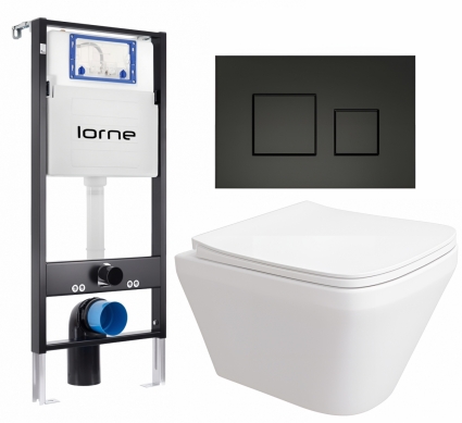 Комплект 3 в 1 инсталляция Lorne Profi LN7002500 + Унитаз подвесной Enio Vicino EN9170544 + кнопка черная матовая Cube