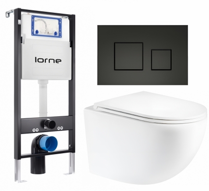 Комплект 3 в 1 инсталляция Lorne Profi LN7002500 + Унитаз подвесной Enio Unico Tornado EN2105073 + кнопка черная матовая Cube