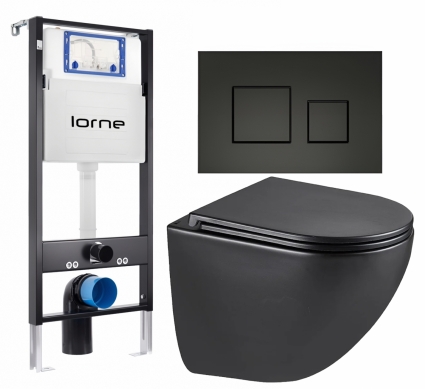 Комплект 3 в 1 инсталляция Lorne Profi LN7002500 + Унитаз подвесной Lemark Glazer 9612004 + кнопка черная матовая Cube