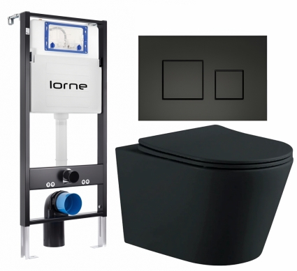 Комплект 3 в 1 инсталляция Lorne Profi LN7002500 + Унитаз подвесной AQUATEK Вега AQ1905-MB + кнопка черная матовая Cube