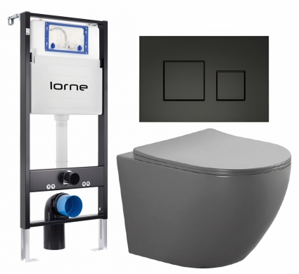 Комплект 3 в 1 инсталляция Lorne Profi LN7002500 + Унитаз подвесной AQUATEK Европа AQ1901-MG + кнопка черная матовая Cube