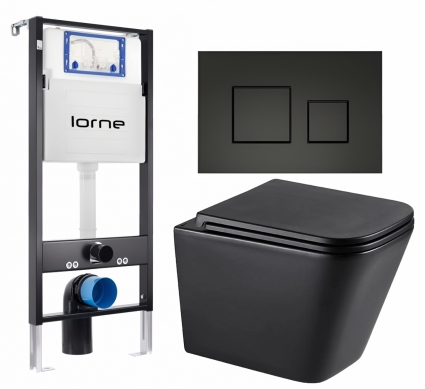 Комплект 3 в 1 инсталляция Lorne Profi LN7002500 + Унитаз подвесной Lemark Florex 9612002 + кнопка черная матовая Cube